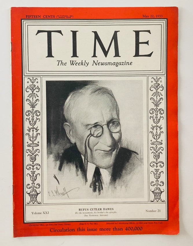 VTG Time Magazine May 22 1933 Vol 21 No. 21 Businessman Rufus Cutler Dawes