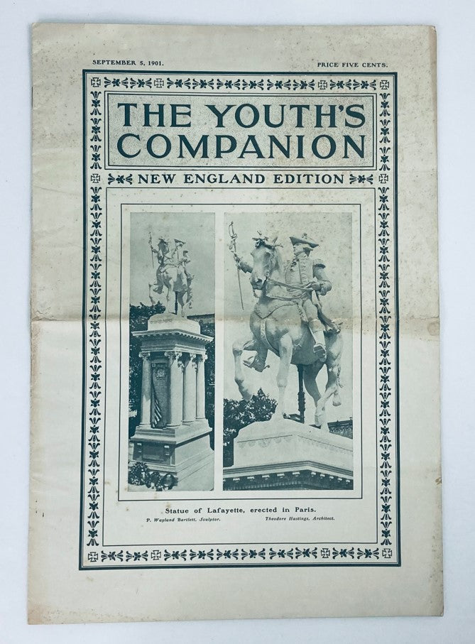 VTG The Youth's Companion Magazine September 5 1901 Statue of Lafayette No Label