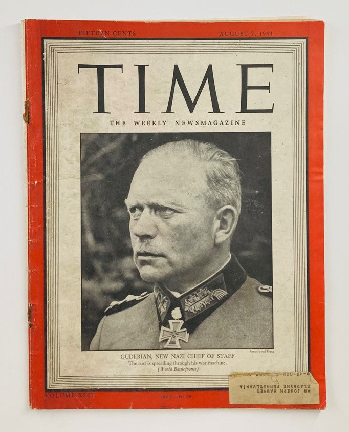 VTG Time Magazine August 7 1944 Vol 44 No. 6 Heinz Guderian Nazi Chief of Staff