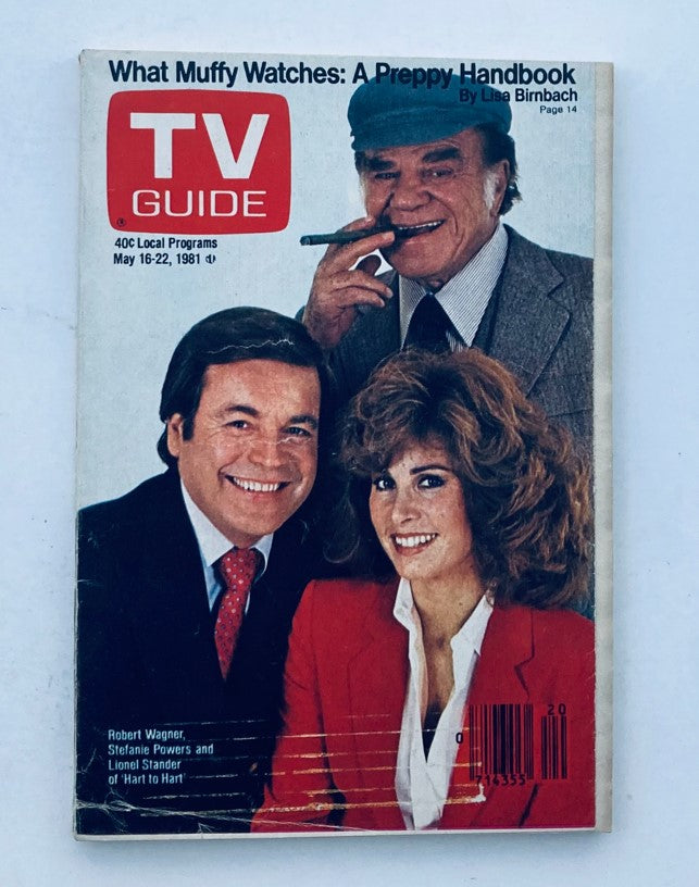 TV Guide Magazine May 16 1981 featuring Robert Wagner, Stefanie Powers, and Lionel Stander. The cover showcases the iconic TV Guide logo and highlights the featured articles, with a focus on television programming of the era.