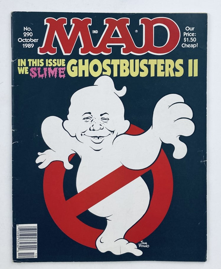 Cover of Mad Magazine October 1989 No. 290 featuring the cover story 'We Slime Ghostbusters II' with a comedic illustration of a ghost resembling the Stay Puft Marshmallow Man.