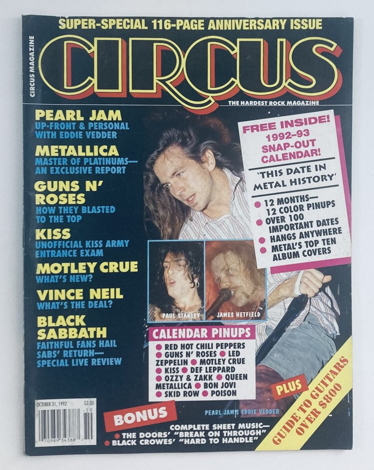 Circus Magazine October 31 1992 Eddie Vedder & James Hetfield No Label