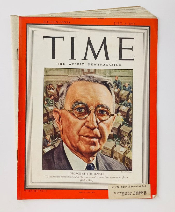 VTG Time Magazine July 19 1943 Vol 42 No. 3 Walter F. George of the Senate