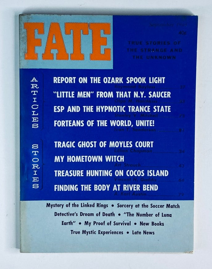 VTG Fate Magazine September 1964 Cover featuring 'My Hometown Witch' article and showcasing intriguing stories about the mysterious and unknown.