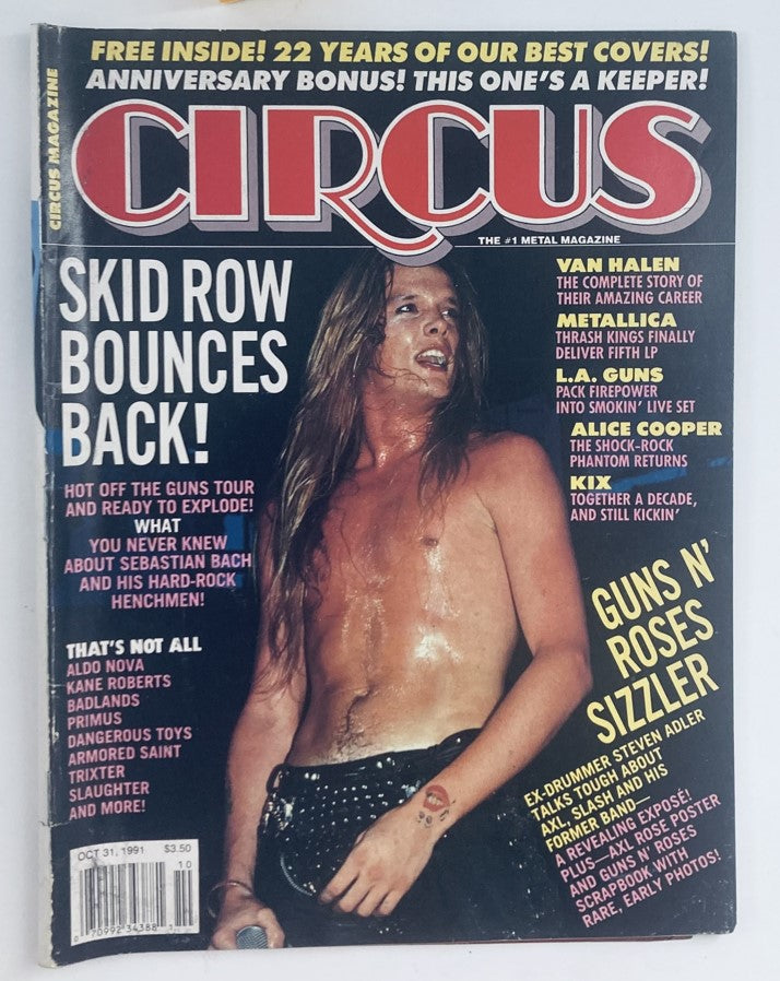 Circus Magazine October 31 1991 Skid Row, Axl Rose, Van Halen No Label w Poster