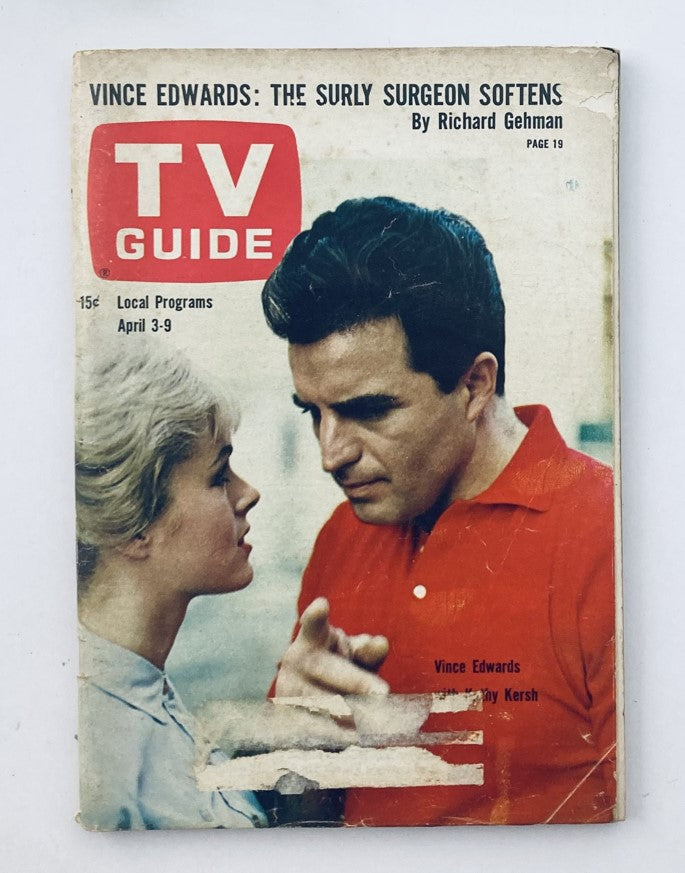 TV Guide Magazine April 3 1965 #627 Kathy Kersh & Vince Edwards Southeast TX Ed.