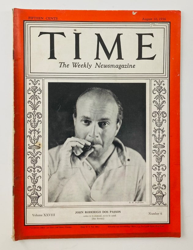 VTG Time Magazine August 10 1936 Vol 28 No. 6 John Roderigo Dos Passos