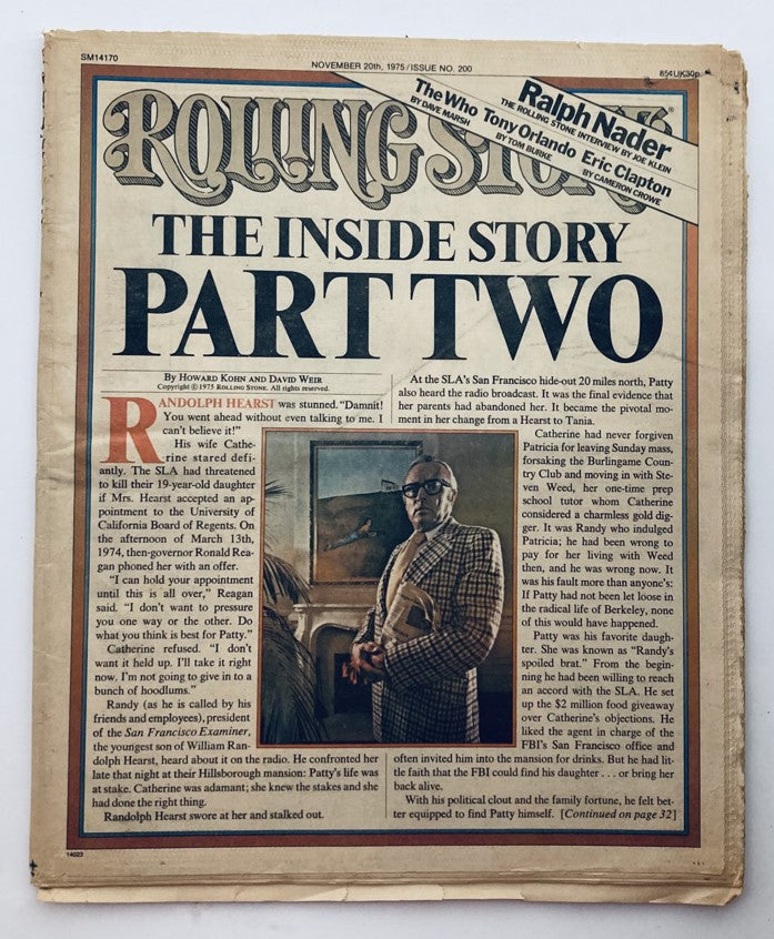 VTG Rolling Stone Magazine November 20 1975 Issue 200 Randolph Hearst