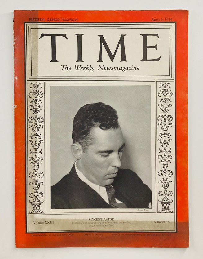 VTG Time Magazine April 9 1934 Vol 23 No. 15 Businessman Vincent Astor