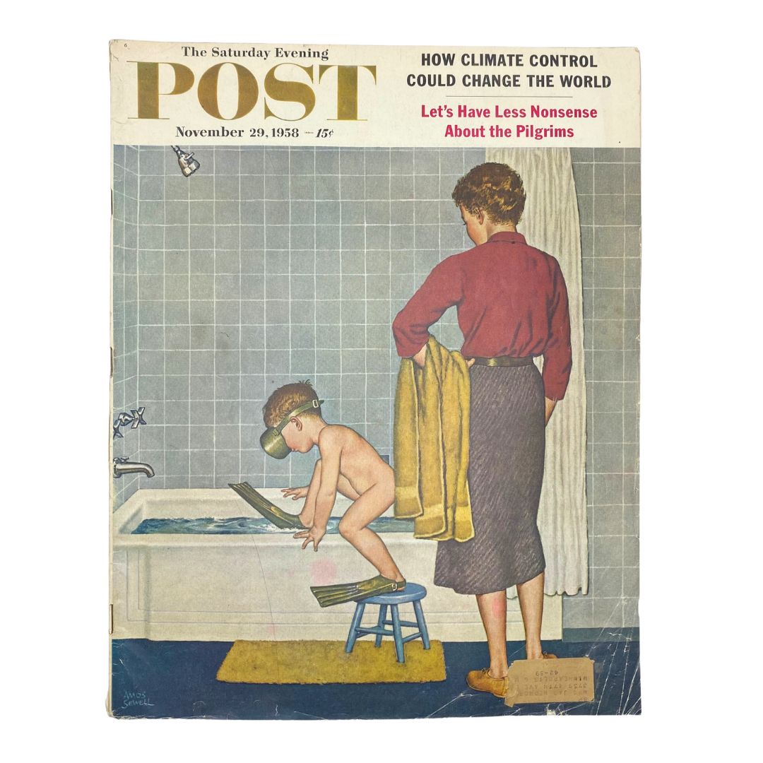 RES* Saturday Evening Post Magazine November 29 1958 Johnny Bath Time -  Sewell