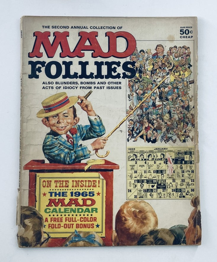 Cover of Mad Follies Magazine 1964 featuring characters and humorous illustrations, showcasing the theme 'If Kids Design Their Own Xmas Toys', perfect for collectors of vintage magazines.