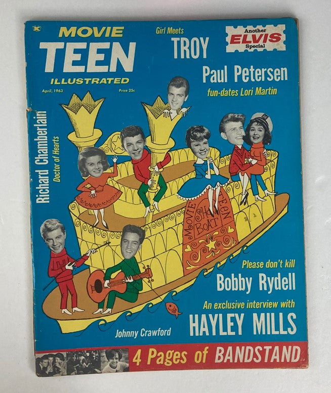 VTG Movie Teen Illustrated Magazine April 1963 cover featuring Richard Chamberlain and articles on pop culture icons including Paul Petersen and Hayley Mills.