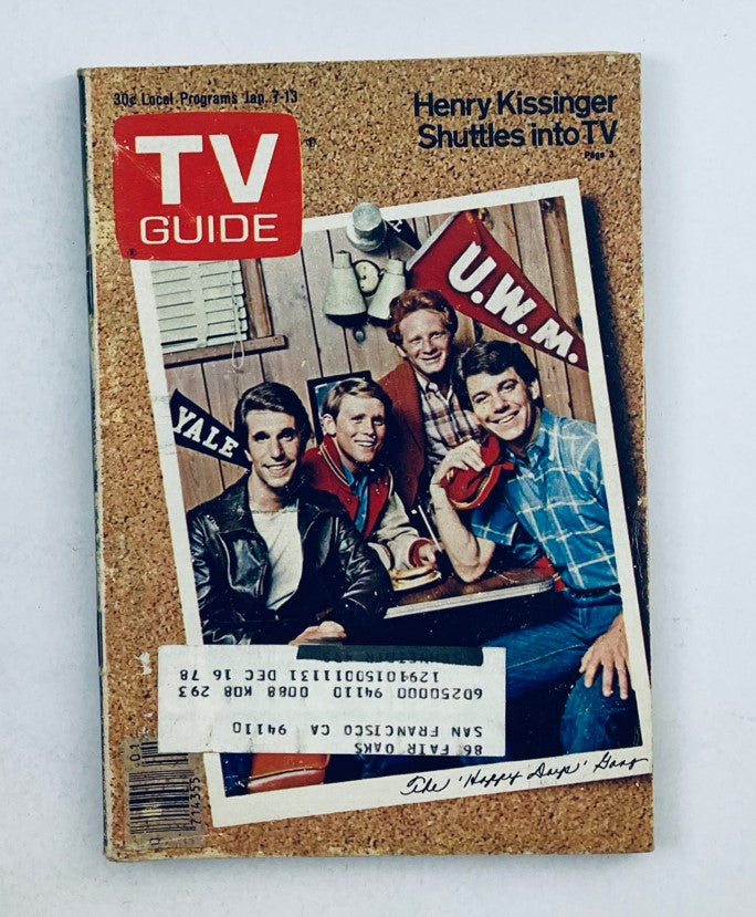 TV Guide Magazine from January 7, 1978, issue #1293 featuring Henry Winkler and cast of Happy Days on the cover, showcasing a nostalgic television moment.