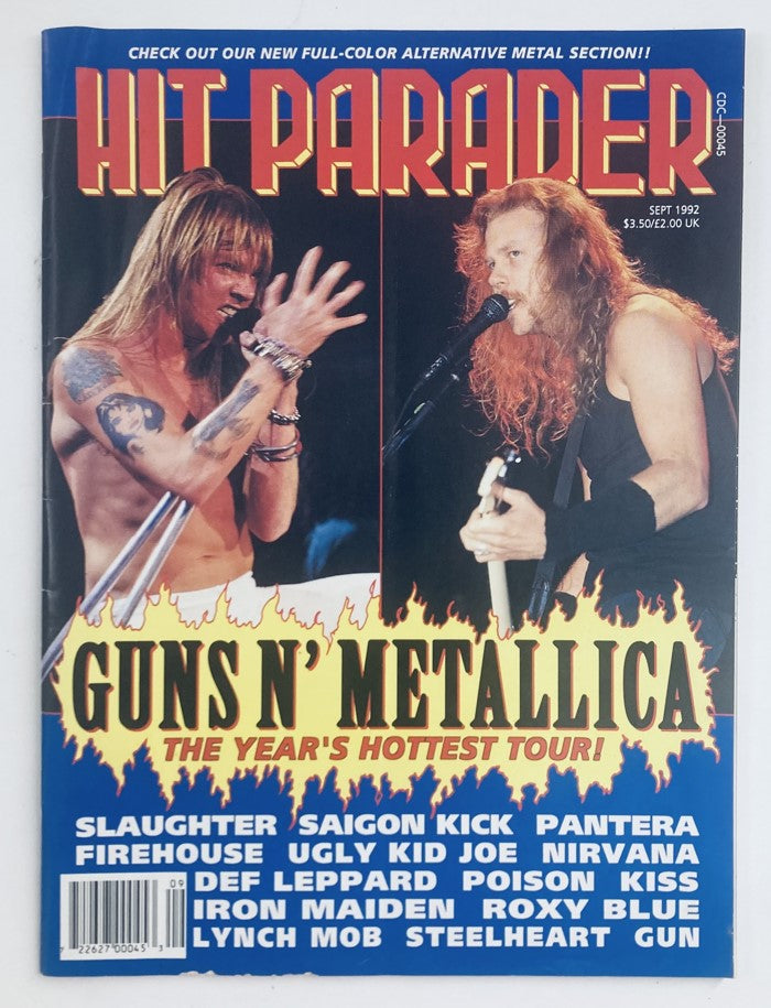 Hit Parader Magazine September 1992 Axl Rose & James Hetfield w Poster No Label