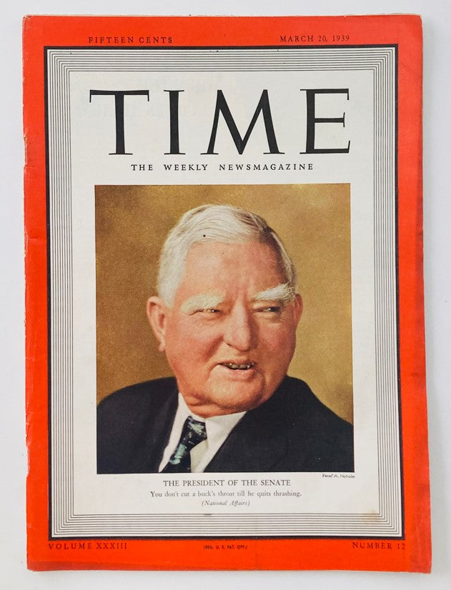 VTG Time Magazine March 20 1939 Vol 33 No. 12 John Nance Garner of the Senate