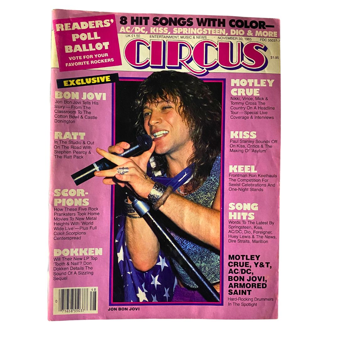 VTG Circus Magazine November 30 1985 Kon Bon Jovi w Centerfold No Label