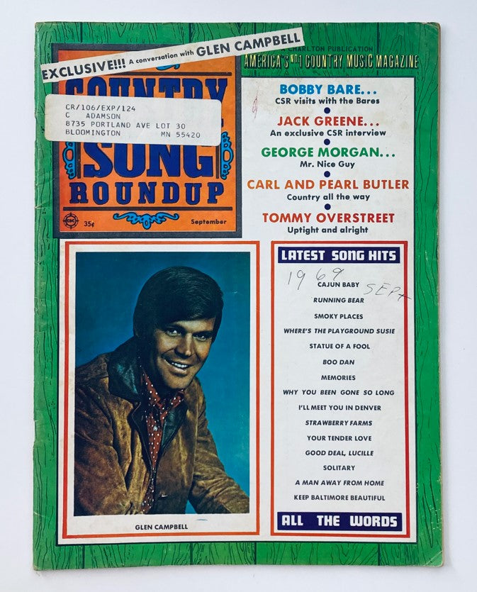 VTG Country Song Roundup Magazine September 1969 Glen Campbell & Bobby Bare