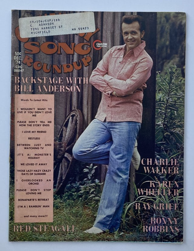 VTG Country Song Roundup Magazine December 1974 Bill Anderson & Charlie Walker