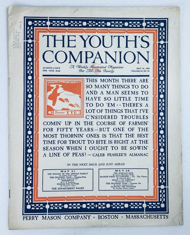 VTG The Youth's Companion Magazine May 14 1925 Vol 99 #20 Sowin' A Line of Peas!