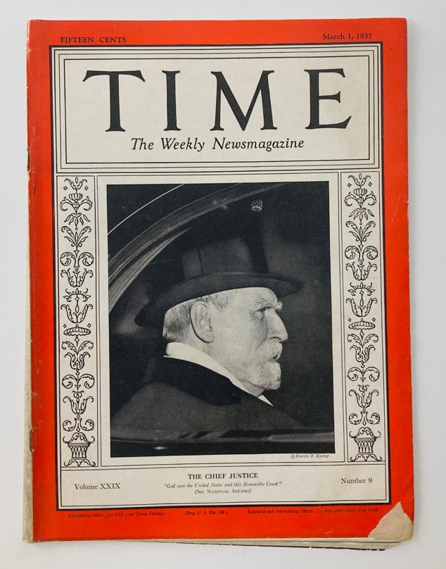 VTG Time Magazine March 1 1937 Vol 29 No. 9 Chief Justice Charles E. Hughes