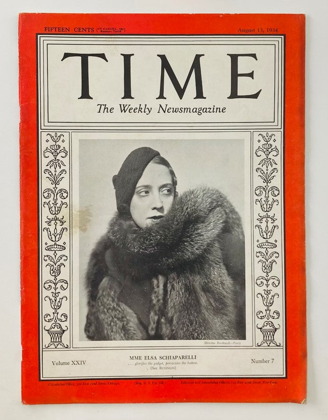 VTG Time Magazine August 13 1934 Vol 24 No. 7 MME Elsa Schiaparelli