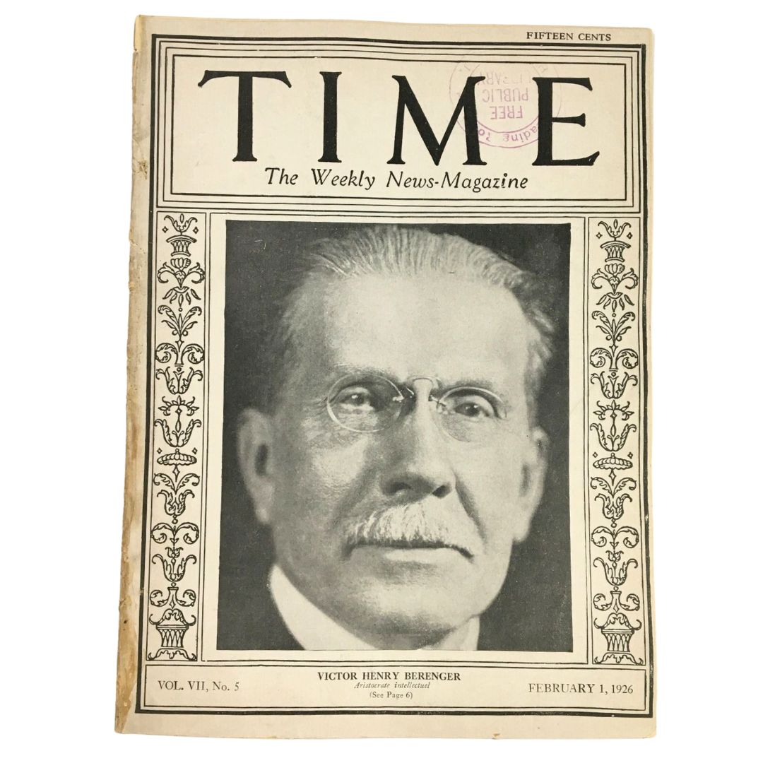 VTG Time Magazine February 1 1926 Vol. VII No. 5 Victor Henry Berenger