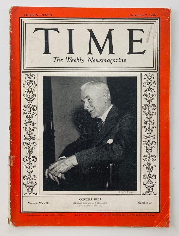 VTG Time Magazine December 7 1936 Vol 28 No. 23 Politician Cordell Hull