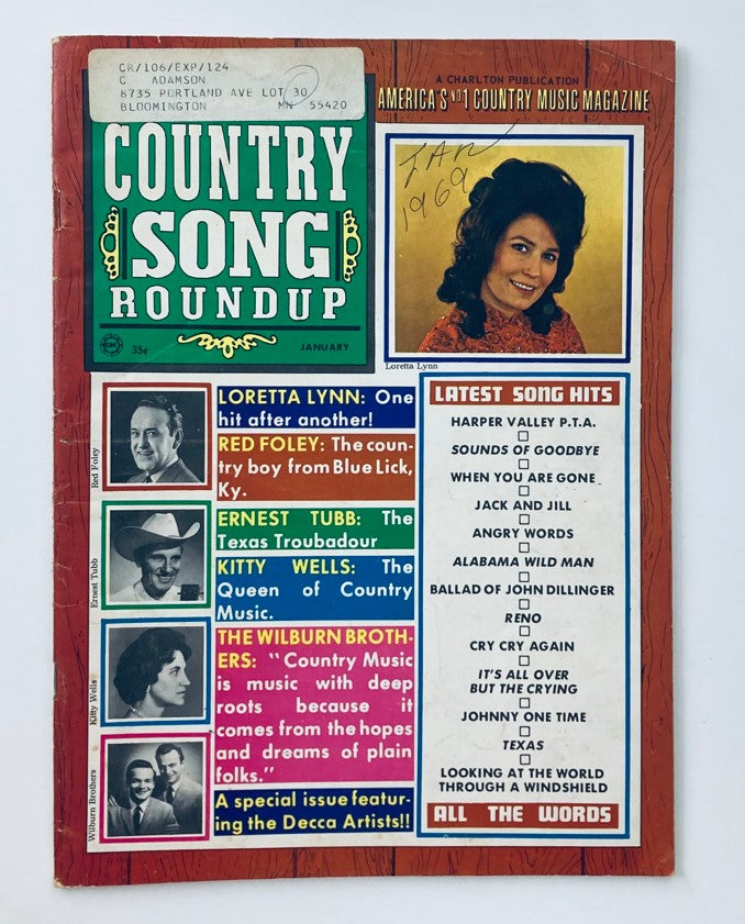 VTG Country Song Roundup Magazine January 1969 Loretta Lynn and Red Foley