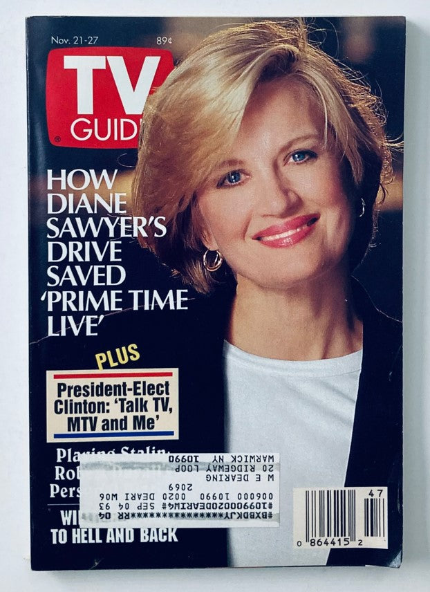 TV Guide Magazine November 21 1992 Diane Sawyers Cover NY Metro Ed.