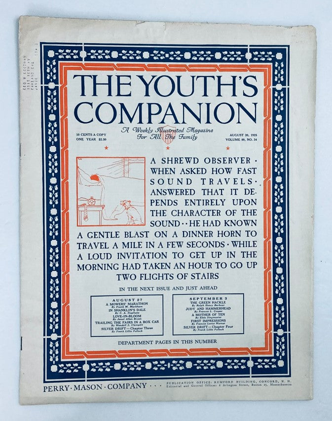 VTG The Youth's Companion Magazine August 20 1925 Vol 99 #34 A Shrewd Observer