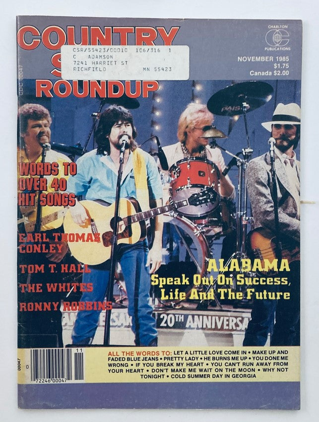 VTG Country Song Roundup Magazine November 1985 Alabama Life and The Future