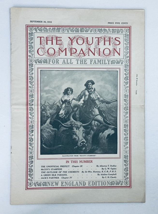 VTG The Youth's Companion Magazine September 30 1915 McCoy's Stampede No Label