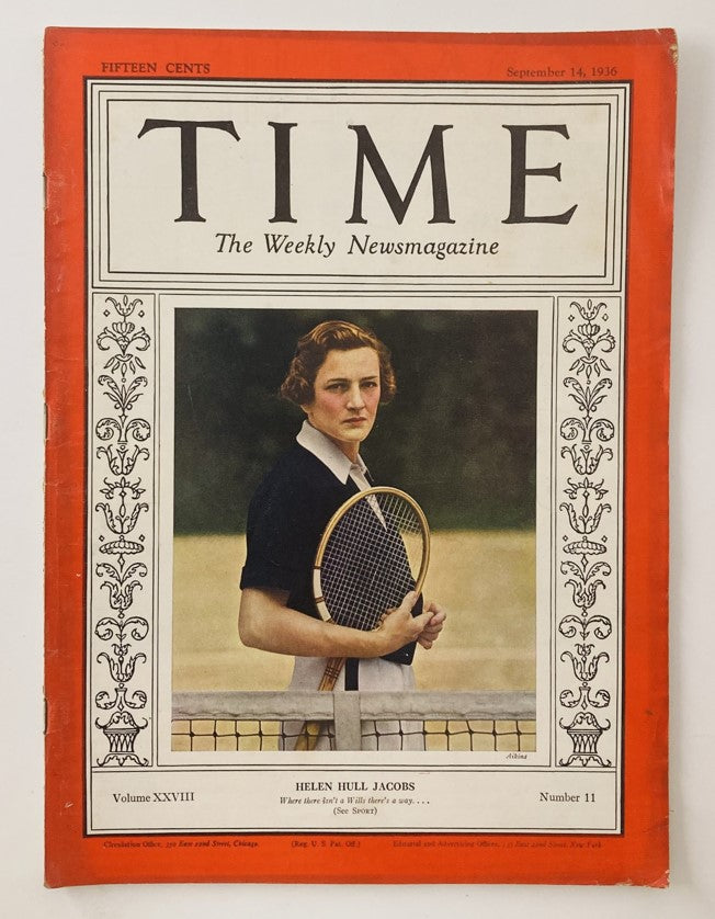 VTG Time Magazine September 14 1936 tennis Helen Hull Jacobs