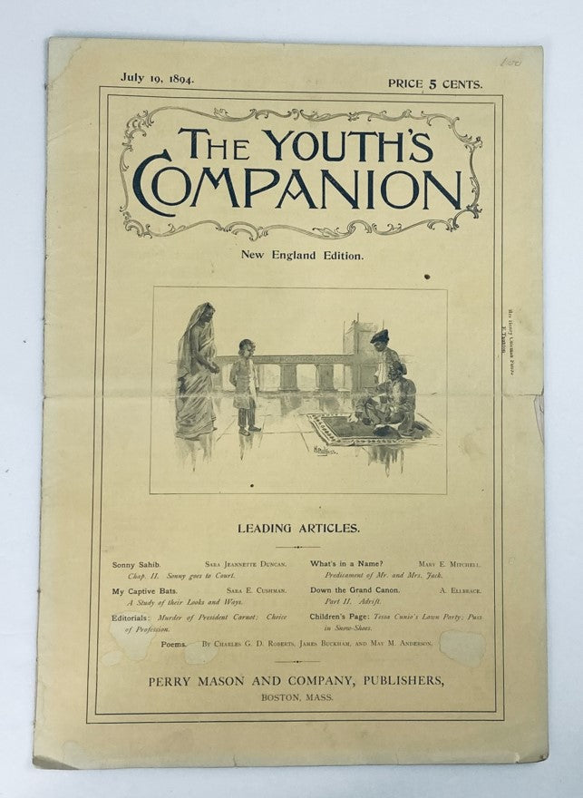 VTG The Youth's Companion Magazine July 19 1894 My Captive Bats No Label