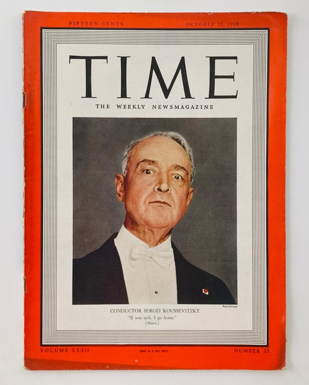 VTG Time Magazine October 10 1938 Vol 32 No. 15 Conductor Sergei Koussevitzky