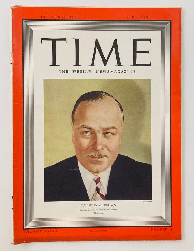 VTG Time Magazine April 3 1939 Vol 32 No. 14 Businessman Lewis H. Brown