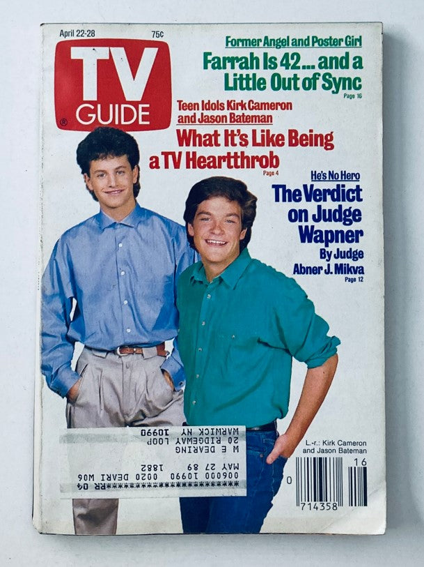 TV Guide Magazine April 22 1989 Kirk Cameron & Jason Bateman NY Metro Ed.