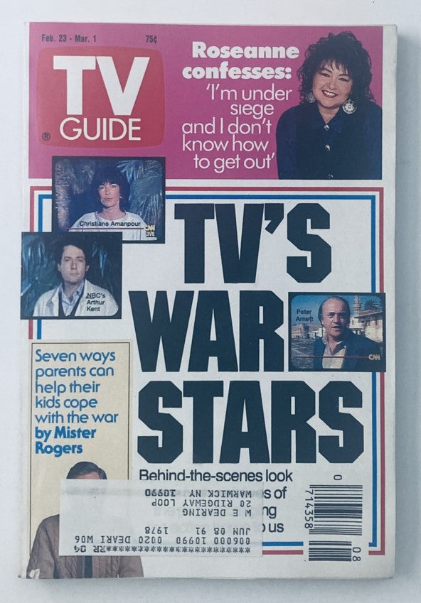 TV Guide Magazine February 23 1991 Roseanne Barr, Peter Arnett NY Metro Ed.