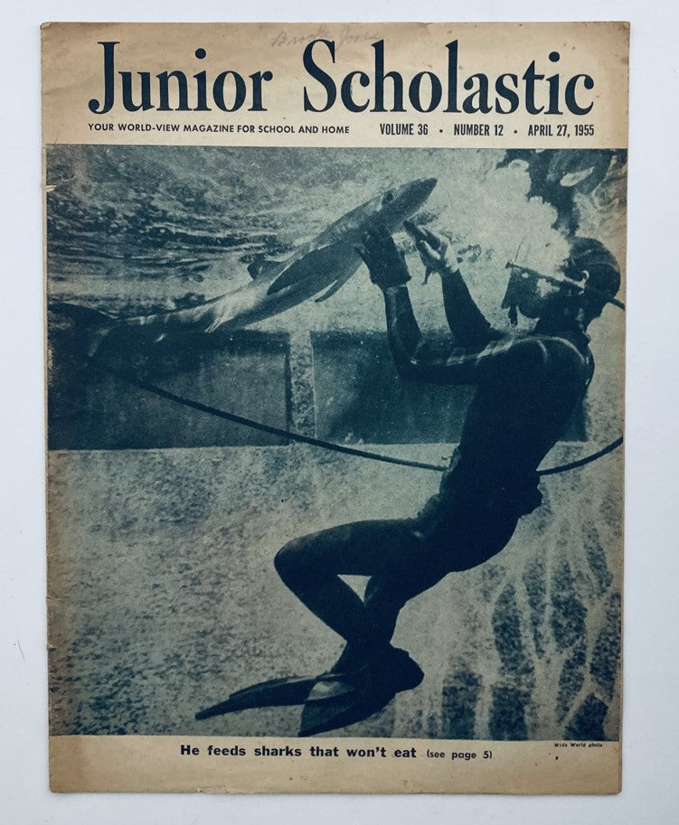 VTG Junior Scholastic Magazine April 27 1955 He Feeds Shark No Label