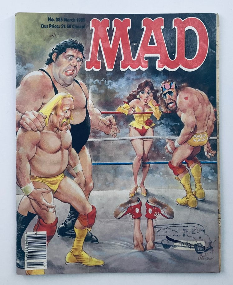 Cover of Mad Magazine March 1989 No. 285 featuring The Big Show and Hulk Hogan in a humorous wrestling-themed illustration, showcasing vintage pop culture humor.