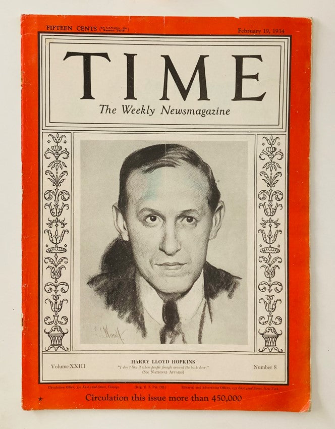 VTG Time Magazine February 19 1934 Vol 23 No. 8  Harry Lloyd Hopkins