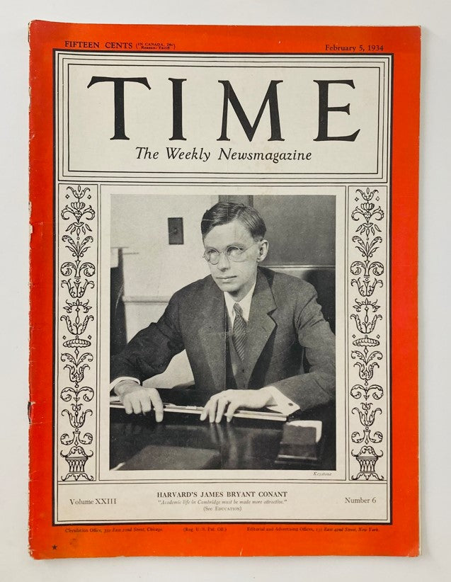 VTG Time Magazine February 5 1934 Vol 23 No. 6 Harvard's James Bryant Conant