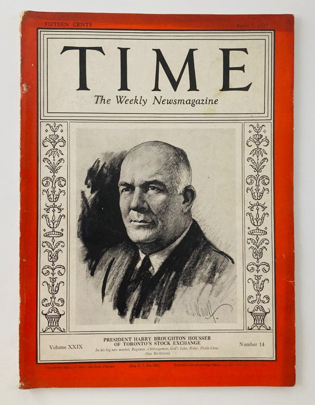 VTG Time Magazine April 5 1937 Vol 29 No. 13 Harry Broughton Housser