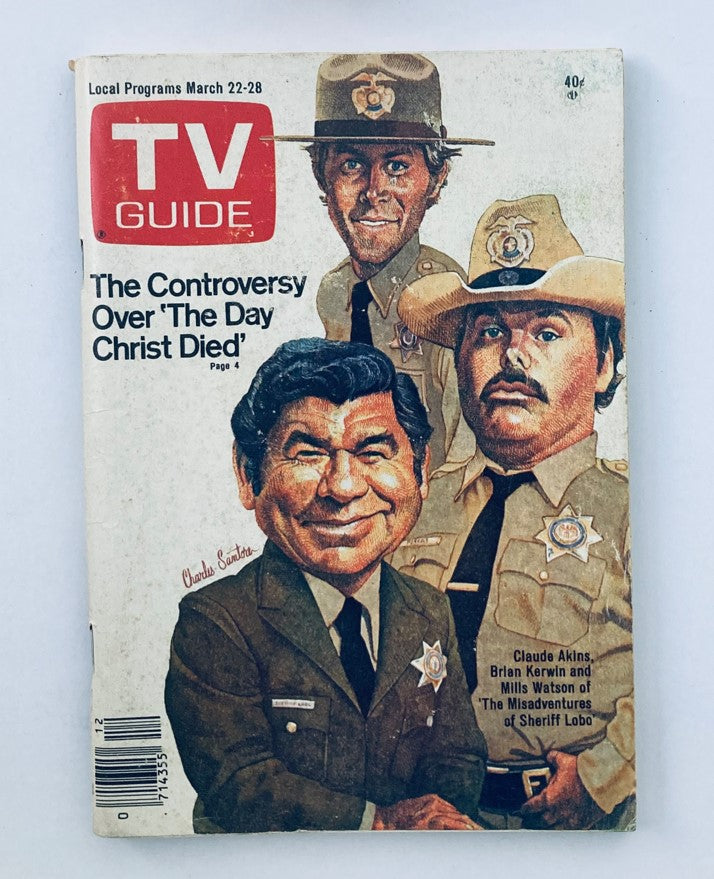 TV Guide Magazine March 22 1980 featuring Claude Akins, illustrating the cast of The Misadventures of Sheriff Lobo with a colorful caricature cover.