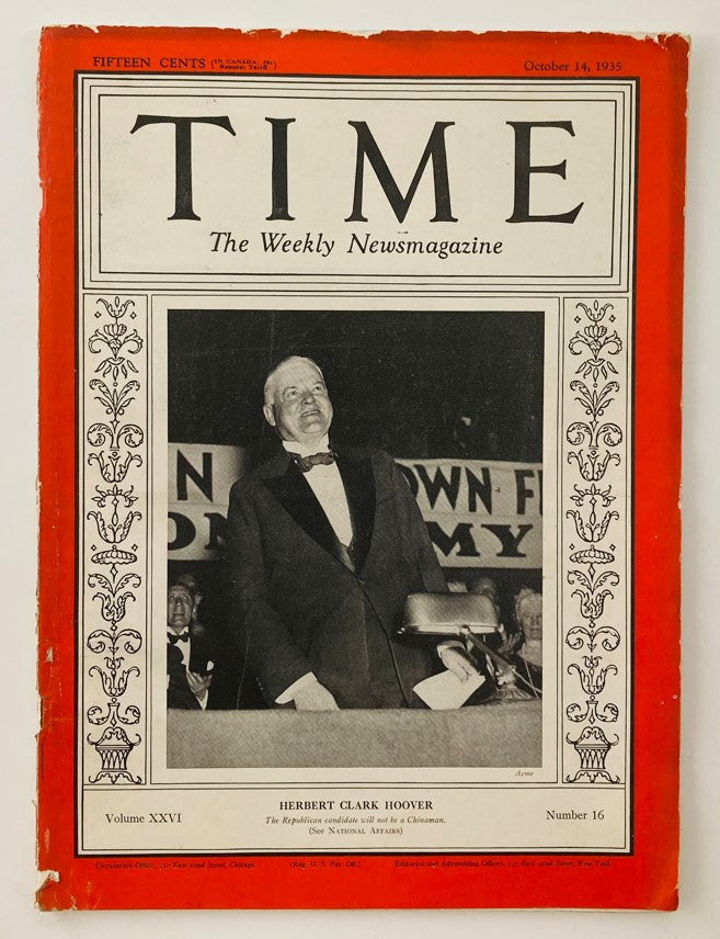 VTG Time Magazine October 14 1935 Vol 26 No. 16 Herbert Clark Hoover