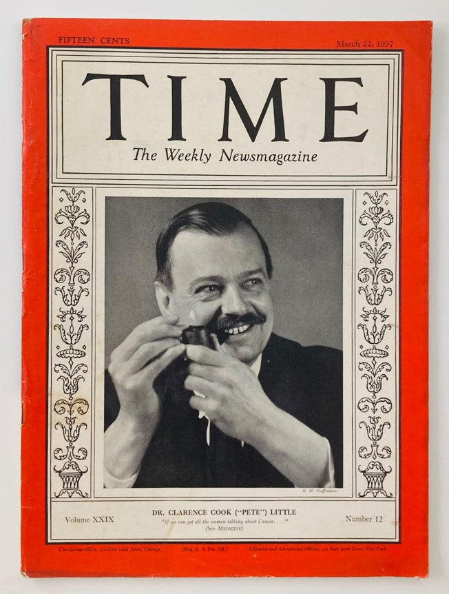 VTG Time Magazine March 22 1937 Vol 29 No. 12 Dr. Clarence Cook "Pete" Little