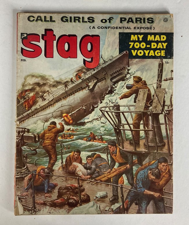 VTG Stag Magazine February 1955 Vol 6 No. 2 My Mad 700-Day Voyage No Label