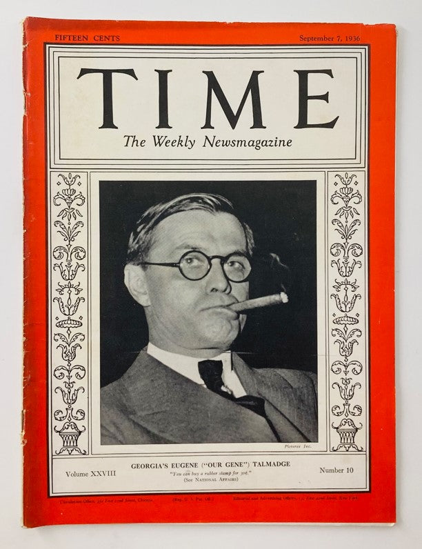 VTG Time Magazine September 7 1936 Vol 28 No. 10 Georgia's Eugene Talmadge