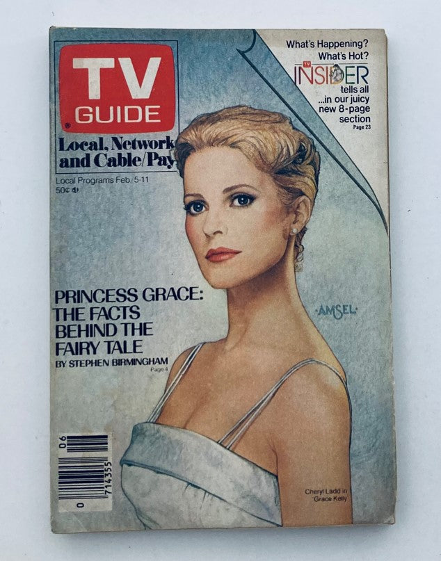 TV Guide Magazine cover from February 5, 1983 featuring Cheryl Ladd, showcasing the article 'Princess Grace: The Facts Behind the Fairy Tale' by Stephen Birmingham, highlighting local, network, and cable programming.