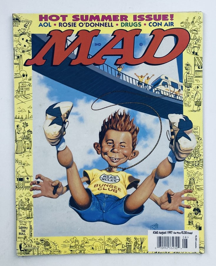 Mad Magazine August 1997 No. 360 Alfred's Bungee Club 6.0 FN Fine No Label